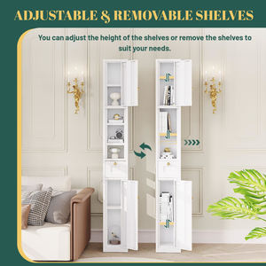 Armoire <span class=keywords><strong>de</strong></span> rangement <span class=keywords><strong>de</strong></span> salle <span class=keywords><strong>de</strong></span> bain haute Factory Direct avec 2 portes et tiroir, armoire <span class=keywords><strong>de</strong></span> rangement étroite avec étagères réglables - Product Image 3