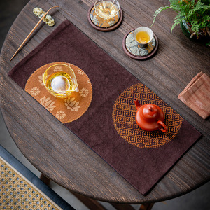 Guanlan Canvas Lotus Dry Brewing Mat 120x30cm <b>Washable</b> Heat Insulating Tea Table <b>Runner</b> For Chinese Tea Ceremony - Product Image 5