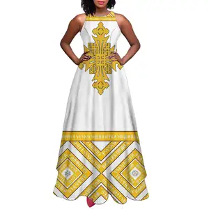 Vestido etíope africano Habesha Cross Etiopía a granel Dropshipping vestido de verano blanco personalizado para mujer vestido Maxi Sexy de talla grande