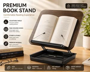 Nouveauté 2026 Support de lecture en MDF noir pour ordinateur portable et livres 23x18.5x5.5cm - Product Image 1