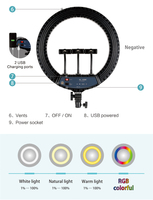Kit Pencahayaan Fotografi Selfie Profesional HQ-18 untuk Youtube Tiktok Siaran Langsung Streaming 18 LED Ring Light dengan Stand