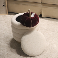 Tabouret pouf de rangement en boucle à cadre en bois rond solide Chaise de maquillage Pouf en polyester d'intérieur pour la maison