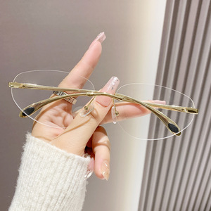 Hot Selling Popular New Men's and Women's Outdoor Sunscreen Fashion Rimless Metal Oval <b>Sunglasses</b> - Product Image 3