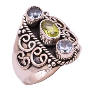 Anillos de piedras preciosas de tres piedras naturales de Plata de Ley 925 al por mayor joyería de moda fina para ocasiones de boda de mujer - Product Image 1