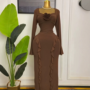Abito Lungo Elegante con Volant e Colletto Quadrato Floreale, Nuova Collezione 2026, Abbigliamento Donna Transfrontaliero Europa e Stati Uniti - Product Image 5