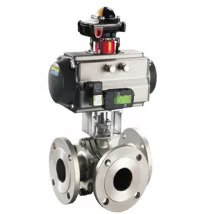 DN25 DN50 DN65 DN 100 stainless steel 3way flanged pneumatic electric actuated ball valve