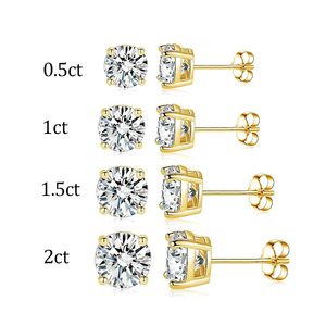 Bijoux en <span class=keywords><strong>diamant</strong></span> de laboratoire Starsgem, forme ronde, 1 ct, 1,5 ct, 2 ct, <span class=keywords><strong>diamant</strong></span> de laboratoire CVD HPHT, boucles <span class=keywords><strong>d</strong></span>'oreilles en <span class=keywords><strong>or</strong></span> massif 10 carats - Product Image 1