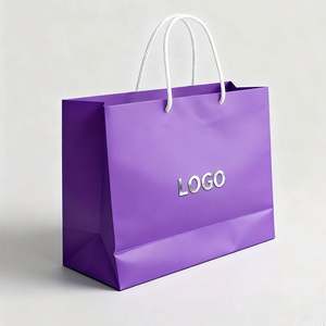 Sac de shopping en papier personnalisé de luxe, écologique, violet, avec impression offset, votre propre logo, pelliculage et vernis sélectif UV - Product Image 2