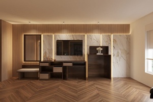 Panneaux muraux décoratifs intérieurs modernes et écologiques en WPC de charbon de bambou brillant, durables, résistants à l'eau et au feu pour hôtels et bureaux - Product Image 4