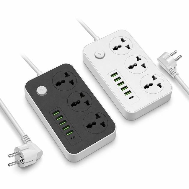 Wholesale Custom Logo 3 Way EU Schuko Power Strip Extension Cord With 5 USB 1 Type C PD Fast Charging Universal Socket CE