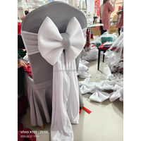 BY240052 vente en gros de ceintures de chaise en tissu de velours blanc longue queue prête à l'emploi noeud papillon décoration de chaise de mariage chaise blanche noeud papillon