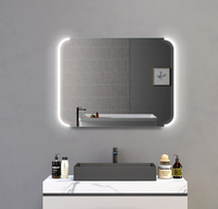 Miroirs de salle de bain modernes à prix d'usine, éclairés par LED 3 couleurs, avec fonction anti-buée, coins arrondis, interrupteur tactile, design rectangulaire, montage mural