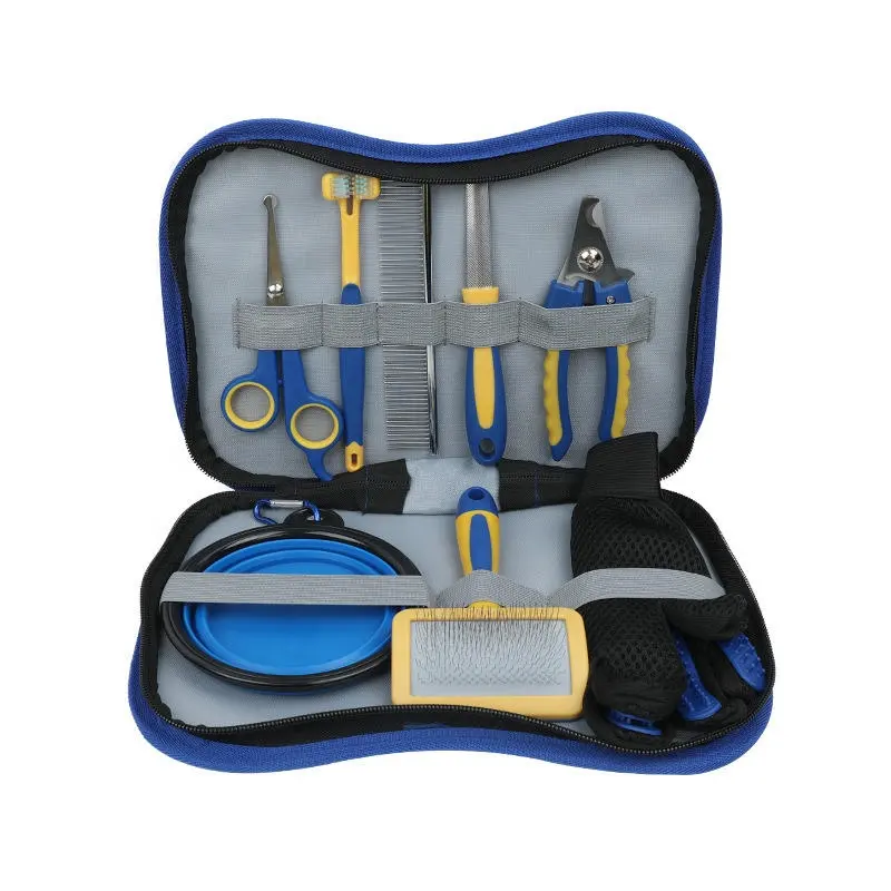 Kit de toilettage professionnel multifonction 8 en 1 Kit d'outils de toilettage pour chat ensemble de brosses pour animaux de compagnie avec sac de rangement kit d'épilation pour animaux de compagnie