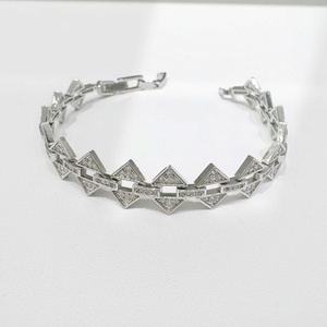 Bracelet unisexe de luxe en argent 925, style hip hop, maillons géométriques, or 14 carats, zircon, épais, personnalisé. - Product Image 3