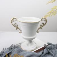 Pot de fleurs vintage de luxe en métal doré, centres de table de mariage, décorations de table, vase en fer texturé en relief, pour intérieur, maison, jardin, hôtel