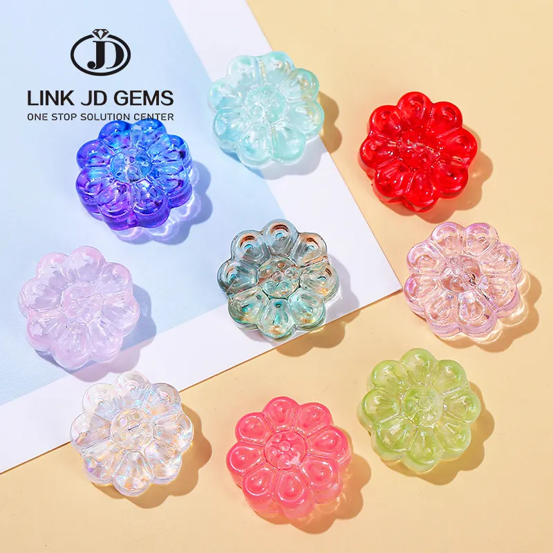 6*13mm Multicolor Lampwork Crystal Glass allentato Charm Beads Glass Eight-Petal Flower Pendant Charm Beads per la creazione di gioielli