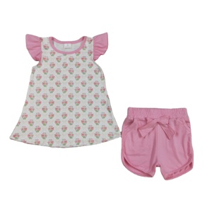 Conjuntos de Ropa de Boutique para Niñas, Camiseta Casual con Estampado de Ramo de Flores de Primavera/Otoño y Pantalones Cortos Deportivos de 2 Piezas, Tela de Lana - Product Image 1