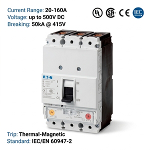 Interruptor Automático de Caja Moldeada (MCCB) Serie NZM NZMH1-A63-DC-AS 63A 3P CE CCC ISO para Sistemas de Energía Solar Fotovoltaica - Product Image 2
