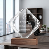 Op maat gemaakte kristallen award-trofee met houten voet, premium glazen plaquette, ideaal voor werknemerswaardering & kwartaalprijsverdeling