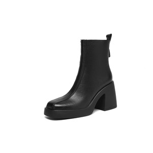 Botines de Piel Auténtica de Moda Retro Francesa Otoño Invierno 2025, con Plataforma Gruesa y Tacón Alto, Sin Cordones - Product Image 2