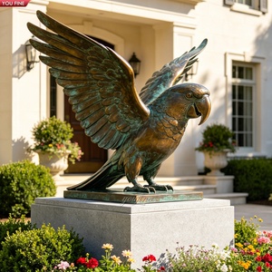 Statua di <span class=keywords><strong>Pappagallo</strong></span> YOUFINE a Grandezza Naturale in Bronzo con Ali Aperte, Scultura di Uccello con Patina Verde Anticata per Decorazione di Ingressi di Ville e Giardini - Product Image 1