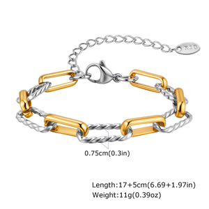 Bracelet Chaîne Torsadée en Acier Inoxydable Or et Argent Multicolore, Tendance, Empilable, Étanche, Bijou Unisexe à la Mode - Product Image 5