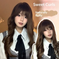 Perruque synthétique longue et bouclée couleur caramel brun chaud, résistante à la chaleur, fabriquée à la machine, pour femme, effet naturel, pour usage quotidien