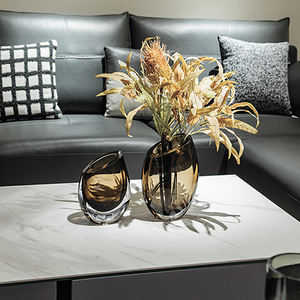 Décoration de table pour la maison, couleur ambre, grande et petite, une paire, urnes de luxe, vases en verre transparent hauts pour centres de table - Product Image 3