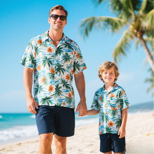 カスタムロゴデザイン昇華プリントビーチウェア速乾性親子ボタンダウンカラーサマーシャツメンズハワイアンシャツ - Product Image 4