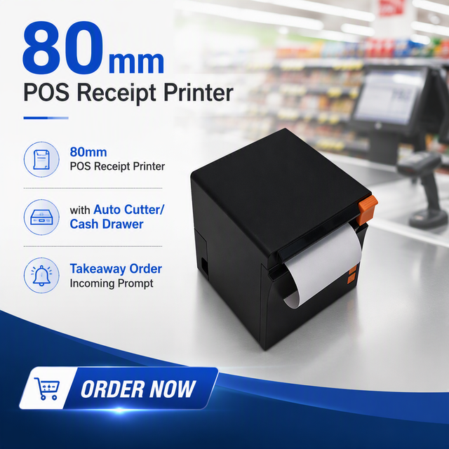 80mm Thermal Receipt POS Printer with Auto Cutter Wireless Bluetooth Invoice Printing Machine Takeaway Order Incoming Prompt