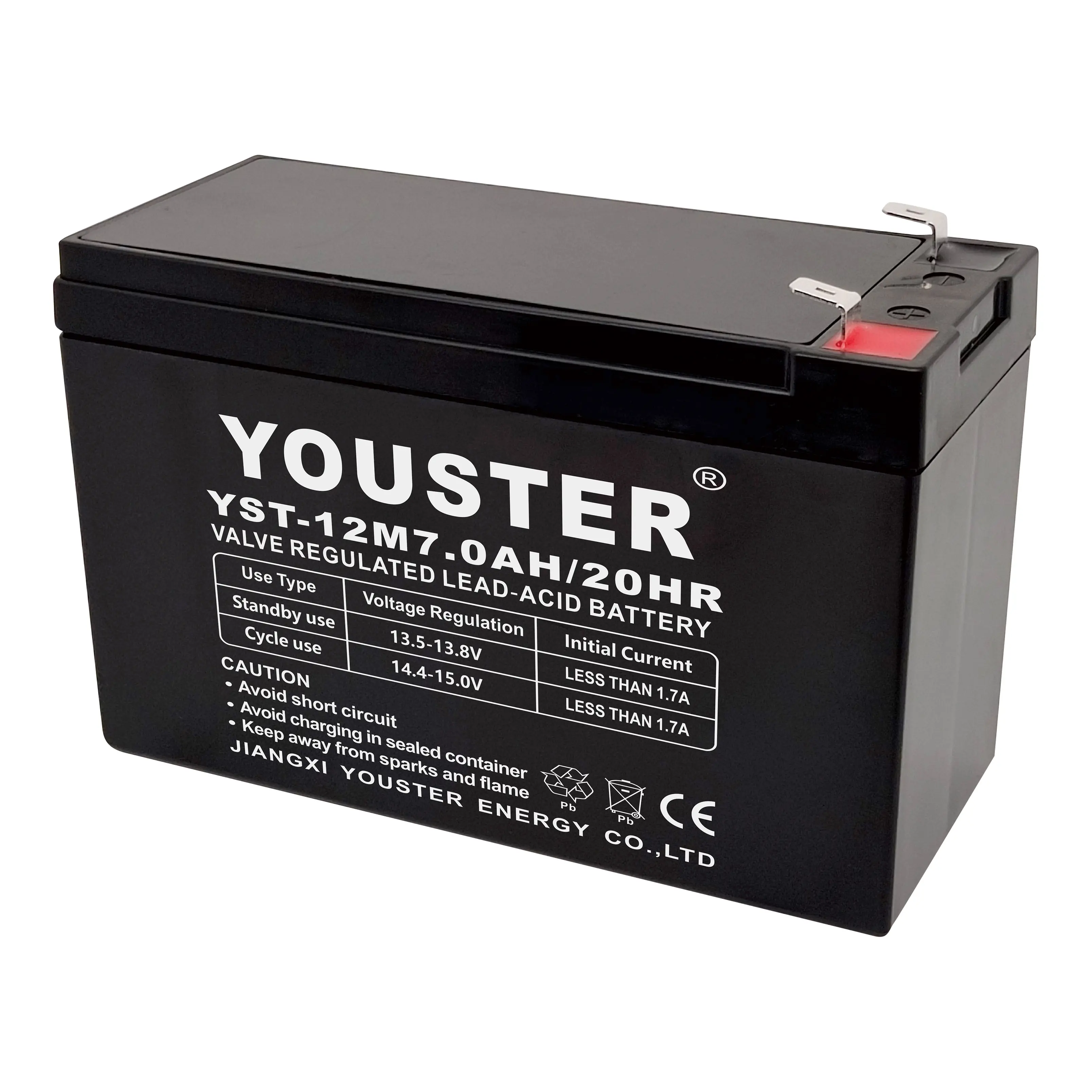 YOUSTER supplier custom sealed 12v 7.0ah 20hr rechargeable lead acid 12v 7ah agm batteries for motorcycle scooter