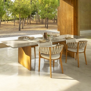Ensemble de salle à manger d'extérieur durable en bois de teck avec design en corde, meubles de patio pour <span class=keywords><strong>jardin</strong></span>, <span class=keywords><strong>salon</strong></span> et cuisine - Product Image 1