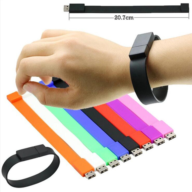 Custom Logo New Plastic Portable USB 2.0 Flash Drive Wristband Bracelet 4GB-512GB Silicone/Rubber 1-Year Warranty Pantone Colors