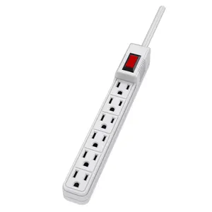 6 Outlet Smart South America Vertical Power Strip With Surge Protector Extension Wire 3FT 15A