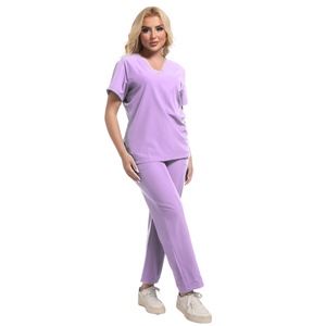 HZMNOI Women Scrub Set Pink V-Neck Top Pants Moisture Wicking Hospital Uniforms - Product Image 4