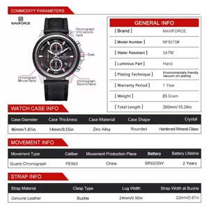 NAVIFORCE 8073 Orologio da Polso Maschile di Lusso Creativo con Display Automatico del Calendario, Cronografo in Pelle, Argento e Blu - Product Image 6