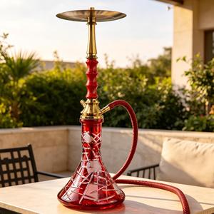 Red Glass <b>Hookah</b> Brass <b>Hookah</b> <b>Pipe</b> Carved Base Water <b>Pipe</b> for Lounge Bar Home Use - Product Image 6