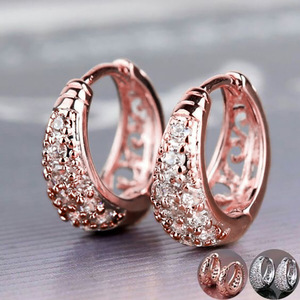 Pendientes Huggie con Forma de Gota de Agua en Oro Rosa, Plata 925, Cristal, Microincrustaciones de Diamantes de Imitación, Clásicos para Uso Diario de Mujer, E2403 - Product Image 4