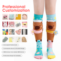 Chaussettes de sport en coton mi-mollet pour filles, motif Capybara 3D, extensibles, confortables, tricotées, absorbant la transpiration, chaudes