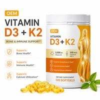 ODM OEM Capsules de Vitamine D3 K2 Naturelle en Gélules Molles Formule Personnalisée pour la Régulation du Calcium et le Soutien Immunitaire chez l'Adulte
