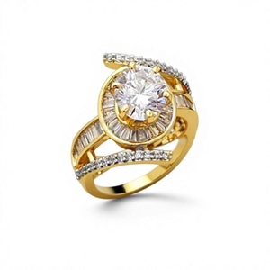Anillo de Compromiso Glam para Mujer, Oro de 10K con Diamantes, Engaste Pavé, Piedra Redonda, Bañado en Oro de 18K, Anillo de Boda - Product Image 2