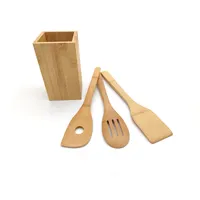 Utensílios de cozinha de madeira, conjunto de 4 peças de talheres de bambu, utensílios de cozinha domésticos, feito à mão, presente para artesanato