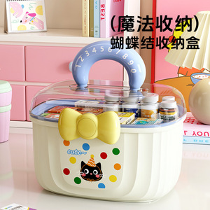 Portable Large Capacity Double Layer Plastic Medicine Storage Box With Dividers Cute Cat Design For Home Use - Product Image 1