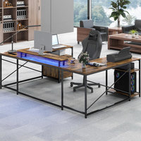AJUNION Bureau de jeu polyvalent en forme de U avec ports de charge d'éclairage LED Table d'ordinateur Configuration réglable pour les jeux de bureau