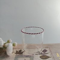 Vente en gros de tasses à café et à lait en verre borosilicate de haute qualité, faites à la main, avec un bord torsadé rouge et blanc, vaisselle en verre de 300 ml, passe au micro-ondes et au lave-vaisselle