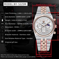 Reloj Benyar BY-5225M 2025 de 40 mm para Hombre, Marca de Lujo, Reloj de Cuarzo, Acero Inoxidable, Resistente al Agua 30 Metros, Cronógrafo Luminoso para Hombre