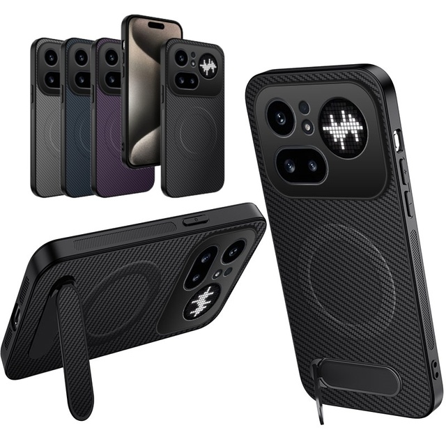 Magnetic Matte Carbon Fiber Texture Leather Back Case & Stand for Nothing Phone 4a Pro 5G / A069P Wireless Charging Cover