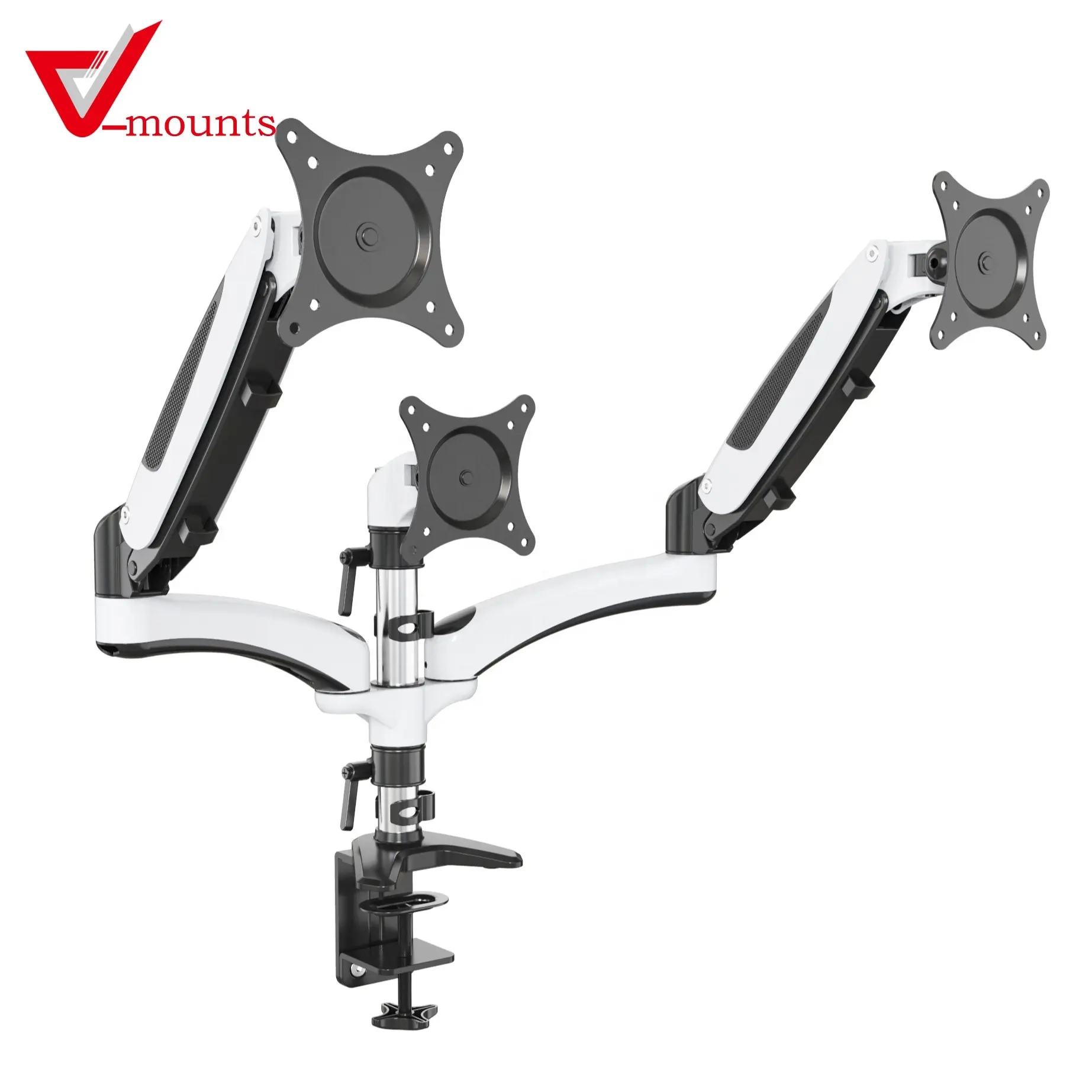 V-monta SpaceErgo gás alumínio braço ajuste manual monitor triplo suporte de montagem com função de tomada de cabo