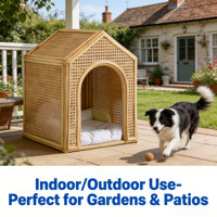 Nichoir pour chien en bambou artisanal moderne, fabriqué à la main avec des détails élégants, écologique, pour intérieur, pour petit chiot