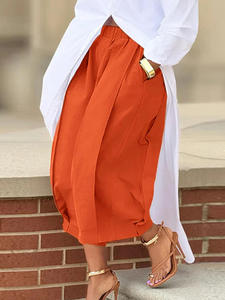 Pantalon Capri Décontracté Taille Mi-Haute Écologique Couleur Unie Ample Jambe Large en Crêpe pour <span class=keywords><strong>Femme</strong></span> – Idéal Été - Product Image 6